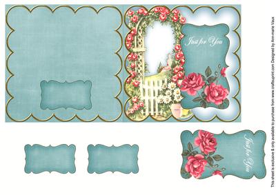 Teal Rose Arch Just for You 5in Folded Card with Topper