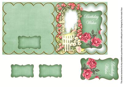 Green Rose Arch Birthday Wishe 5in Folded Card with Topper