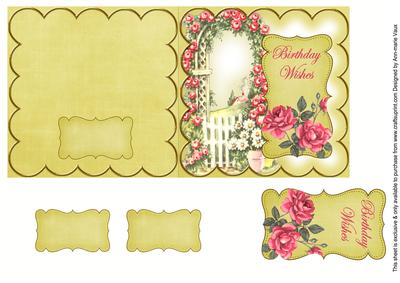 Lemon Rose Arch Birthday Wishe 5in Folded Card with Topper