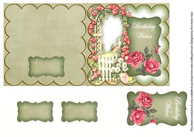 Olive Rose Arch Birthday Wishe 5in Folded Card with Topper