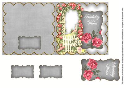 Silver Rose Arch Birthday Wishe 5in Folded Card with Topper