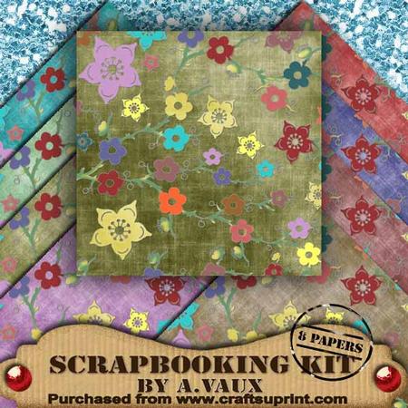 Cherry Blossom Vtea Mix 8 Scrapbooking Papers Kit