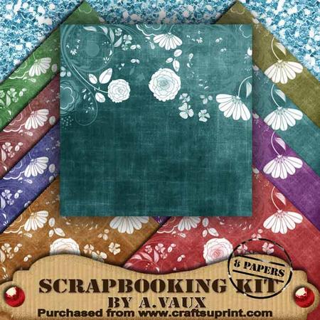 Half Flora Dark Tea Mix 8 Scrapbooking Papers Kit