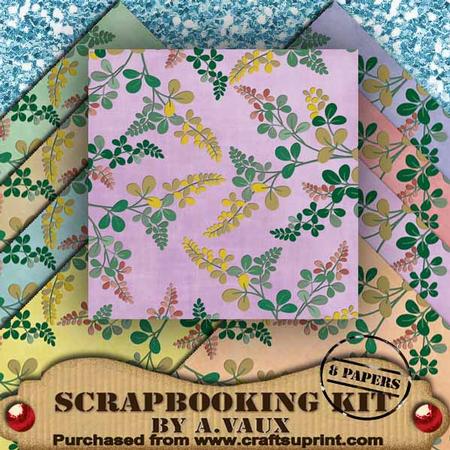 Oriental Ferns Pastel Mix 8 Scrapbooking Papers Kit