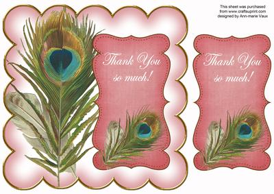 Pink Peacock Thank You 8in Scallop Topper