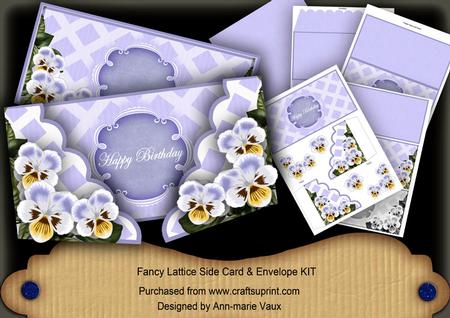 Blue White Pansy Happy Birthday 3D Fancy Lattice 3D Card Kit
