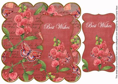 Dark Red Sweetpea Best Wishes 8in Scallop Topper