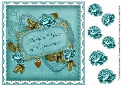 Teal Rose Year of Experience 8in Decoupage Topper