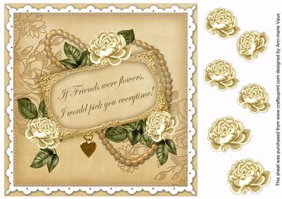 Cream Rose If Friends Were -  8in Decoupage Topper
