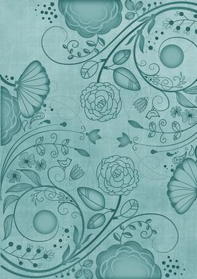 Dusky Teal Retro Floral A4 Backing Paper