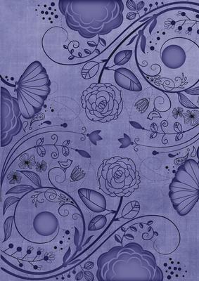 Dark Blue Retro Floral A4 Backing Paper