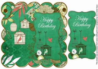 Dark Green Birdcage Happy Birthday 8in Scallop Topper