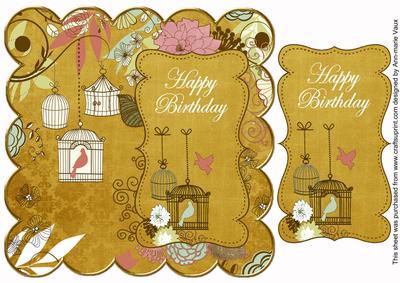 Gold Birdcage Happy Birthday 8in Scallop Topper