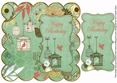 Mid Green Birdcage Happy Birthday 8in Scallop Topper