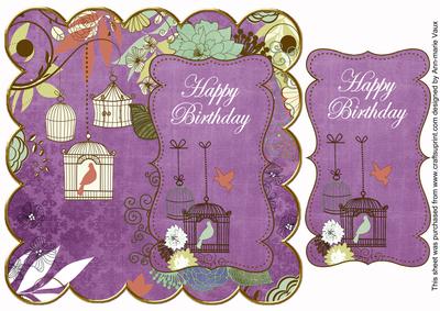 Purple Birdcage Happy Birthday 8in Scallop Topper