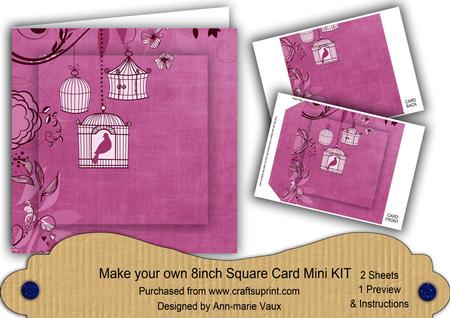 Cerise Birdcage 8in DIY Folded Card Mini Kit