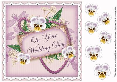 Lilac Pansy Wedding Day 8in Vintage Decoupage Topper