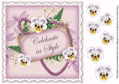 Lilac Pansy Celebrate in Style 8in Vintage Decoupage Topper