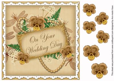 Cream Pansy Wedding Day 8in Vintage Decoupage Topper