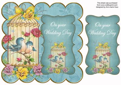 Teal Lovebirds Your Wedding Day 8in Scallop Topper