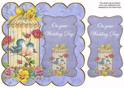Blue Lovebirds Your Wedding Day 8in Scallop Topper