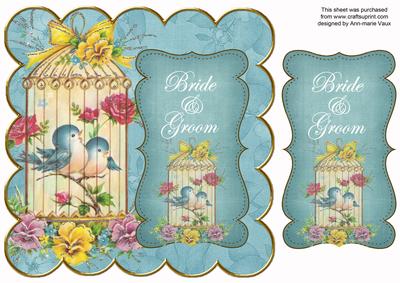 Teal Lovebirds Bride & Groom 8in Scallop Topper