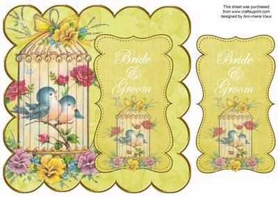 Lemon Lovebirds Bride & Groom 8in Scallop Topper