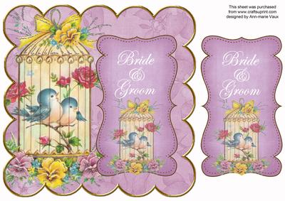 Lilac Lovebirds Bride & Groom 8in Scallop Topper