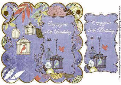 Blue Birdcage 40th Birthday 8in Scallop Topper