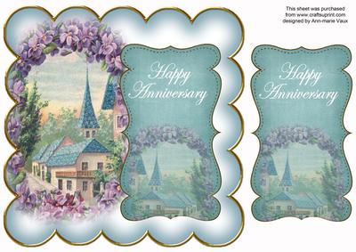 Teal Lavender View Happy Anniversary 8in Scallop Topper