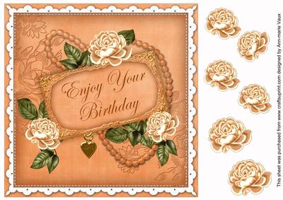 Peach Rose Enjoy Birthday 8in Decoupage Topper