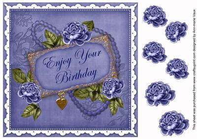 Dblue Rose Enjoy Birthday 8in Decoupage Topper