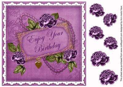 Dpurple Rose Enjoy Birthday 8in Decoupage Topper