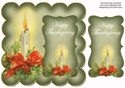Olive Candle Happy Thanksgiving 8in Scallop Topper