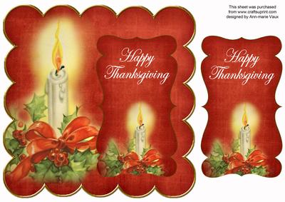 Red Candle Happy Thanksgiving 8in Scallop Topper