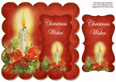 Red Candle Christmas Wishes 8in Scallop Topper