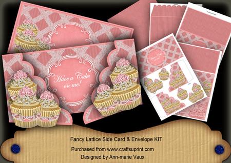 Pink Vintage Cupcakes Have a Cake on Me! 3D Lattice Card Kit