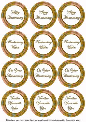 Gold Flora Colour Anniversary Mix Sentiment Round Toppers