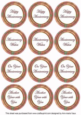 Pink Flora Colour Anniversary Mix Sentiment Round Toppers