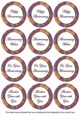 Purple Flora Colour Anniversary Mix Sentiment Round Toppers