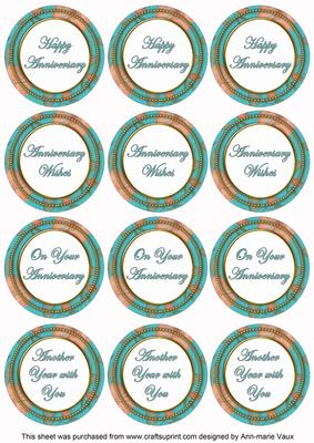Teal Flora Colour Anniversary Mix Sentiment Round Toppers