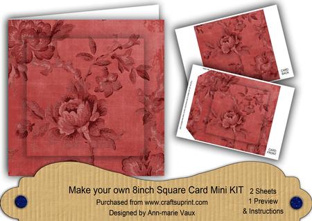 Dark Red Rose Wallpaper 8in DIY Folded Card Mini Kit