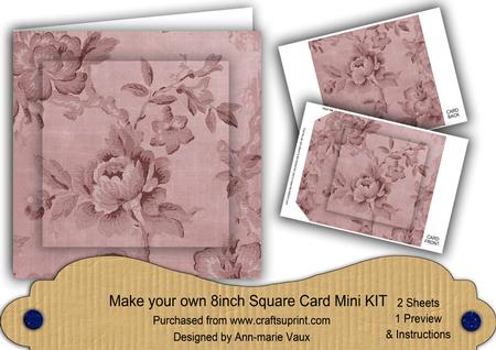 Dusky Pink Rose Wallpaper 8in DIY Folded Card Mini Kit