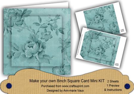 Dusky Teal Rose Wallpaper 8in DIY Folded Card Mini Kit