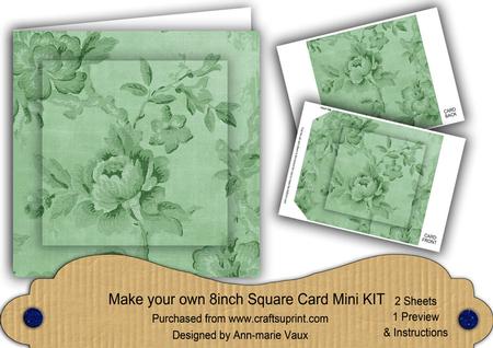 Mid Green Rose Wallpaper 8in DIY Folded Card Mini Kit