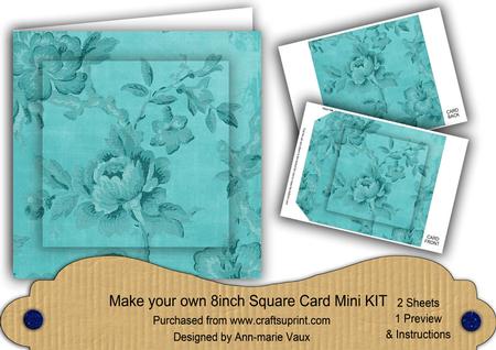 Teal Rose Wallpaper 8in DIY Folded Card Mini Kit