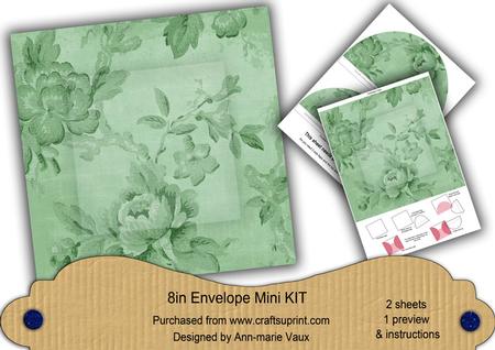 Mid Green Rose Wallpaper 8in DIY Folded Envelope Mini Kit