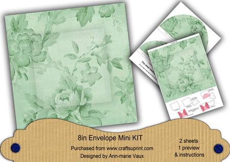 Mint Green Rose Wallpaper 8in DIY Folded Envelope Mini Kit
