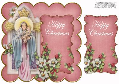Pink Mother Mary Happy Christmas 8in Scallop Topper