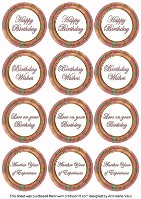 Pink Flora Colour Birthday Mix Sentiment Round Toppers